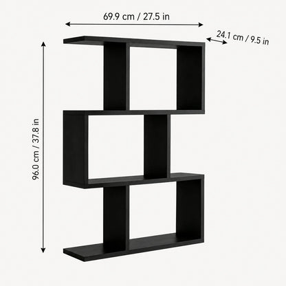 3 Tier Black Wooden Bookshelf Open Display ....