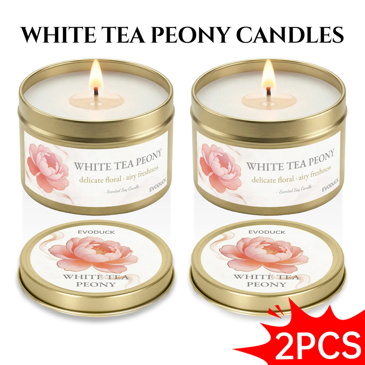 2Pcs Floral Scented Candle Set with White Tea Peony, Rose Jasmine, Freesia and Gardenia Fragrances, Natural Soy Wax,