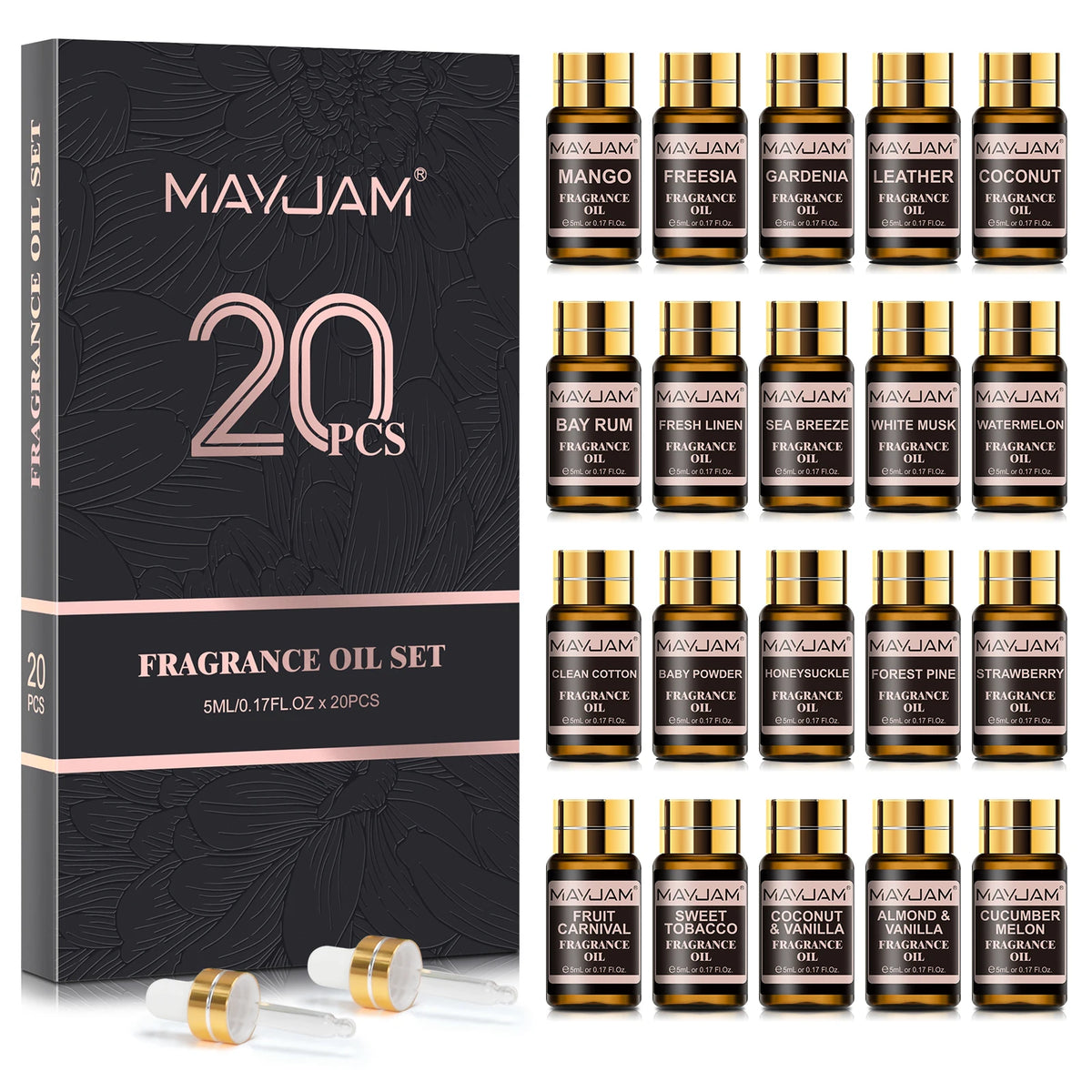 Fragrance Oils Kit 20pc. set Coconut & Vanilla, White Musk, Watermelon, Strawberry, Oil for Humidifier Diffuser...