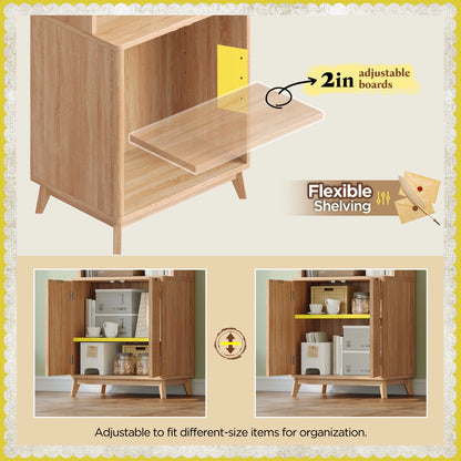 6-Tier Wooden Bookshelf, With Doors & Adjustable Shelves, Walnut....