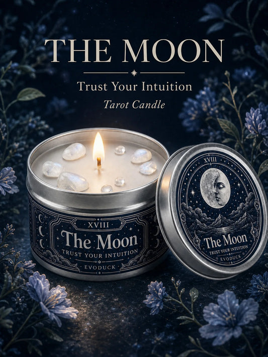 The Moon Tarot Scented Candle with White Crystal Stones, Trust our Intuition, Candle for Meditation, Comes In 1/2/3 Sets.....