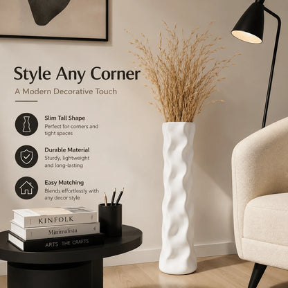 22.6 Inch Large Plastic Vase for Pampas Grass, Shatterproof Floor Vase