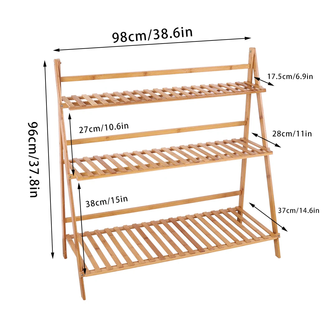 70/100cm Natural Bamboo Plant Stand Folding 3 Tier Flower Pot Display, Indoor Outdoor....
