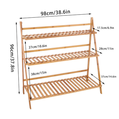 70/100cm Natural Bamboo Plant Stand Folding 3 Tier Flower Pot Display, Indoor Outdoor....