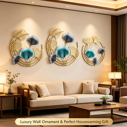 3-Piece Gold Metal Wall Art Decorations 18.9in Leaf Wall Sculptures, 3-in-1