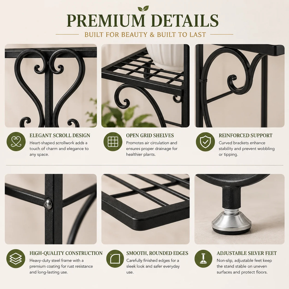 4 Tier Corner Metal Plant Stand, Flower Pot Shelf Indoor Outdoor