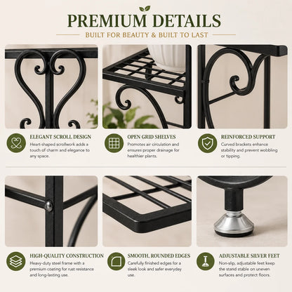 4 Tier Corner Metal Plant Stand, Flower Pot Shelf Indoor Outdoor