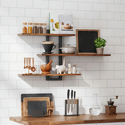 Matte Black Floating Wooden Shelf Wall Mounted Adjustable
