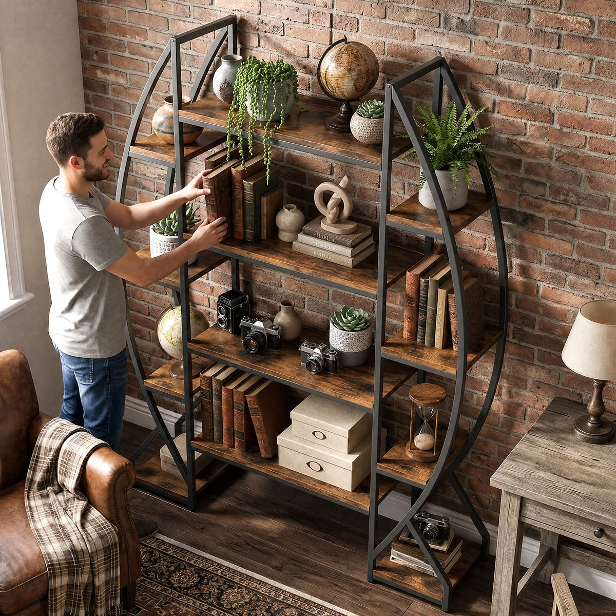 Oval Vintage Metal &  Wood Storage Shelves, Bookcase