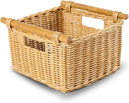 Natural Handwoven Rattan Wicker Deep Pole Handle Storage Basket, Sandstone....