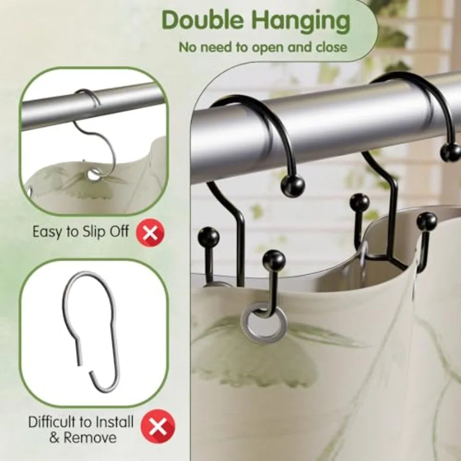 Stainless Steel Shower Curtain Hooks,  Double Shower Curtain Rings, Black....